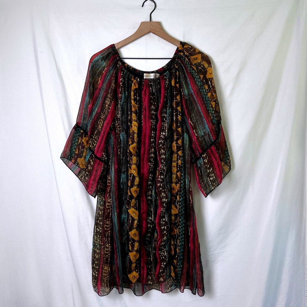 Urban Mangoz Womens Boho Tribal Print Bell Sleeve Tunic Top Size 3X Multicolor